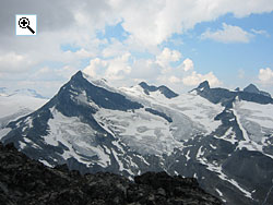 Storebjørn from the east showing the ascent glacier and the summit ramp