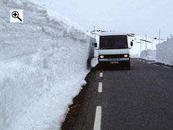 Even in early June the snow drifts beside the Sognefjell road can exceed 3m