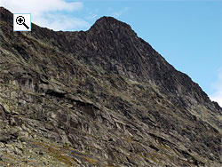 Midtre Rauddalstind from the north shore of lake 1448m in Rauddalen valley
